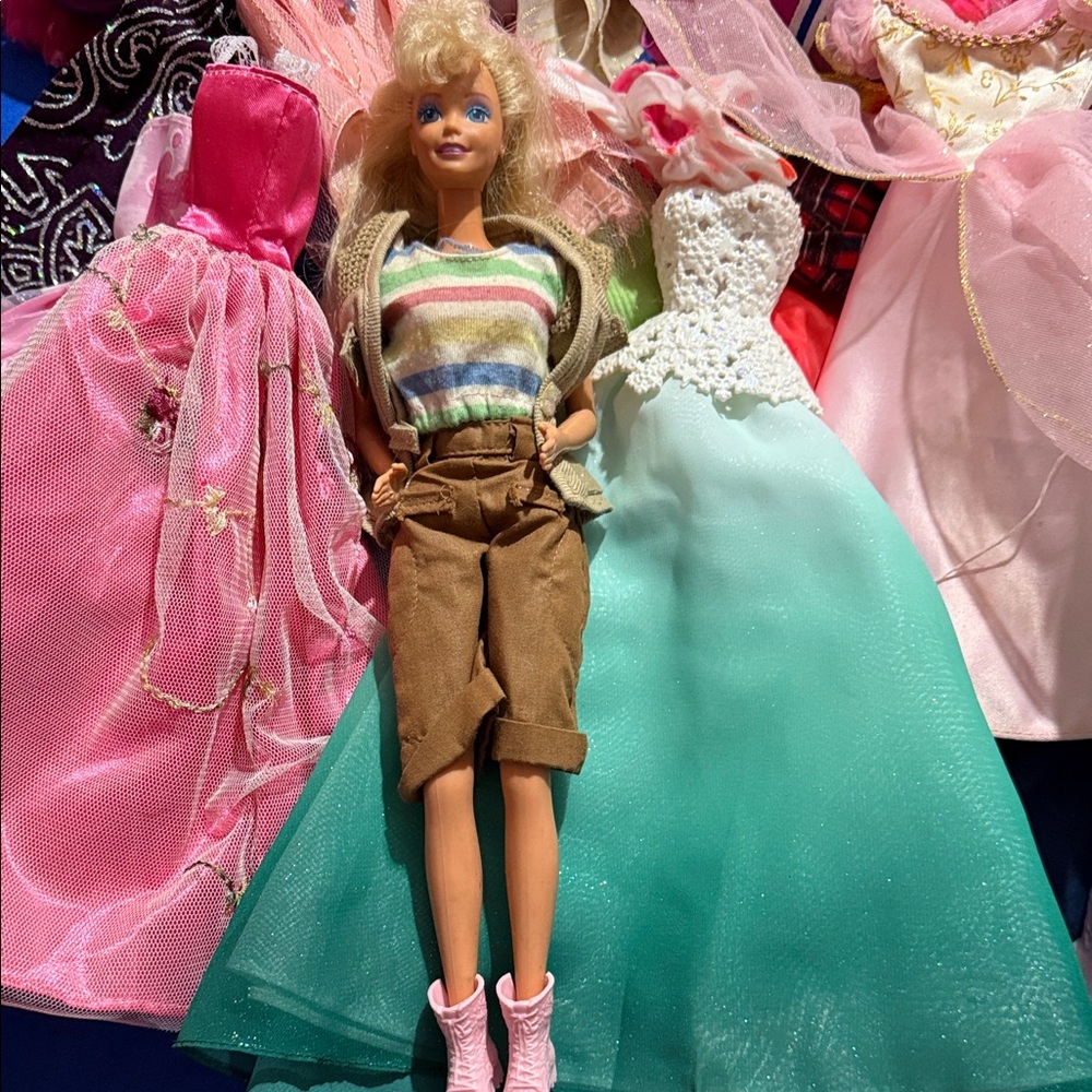 Pink-Accented Fashion Doll with Teal Dress - Kids Toys